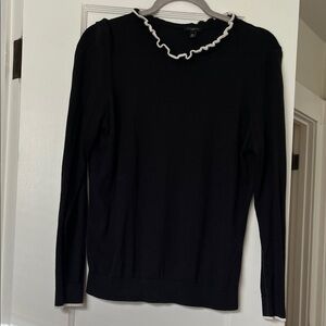 Talbots Black Long Sleeve Top with White Trim